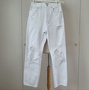 Agolde 90's Mid Rise White Loose Fit Distressed Jeans 25